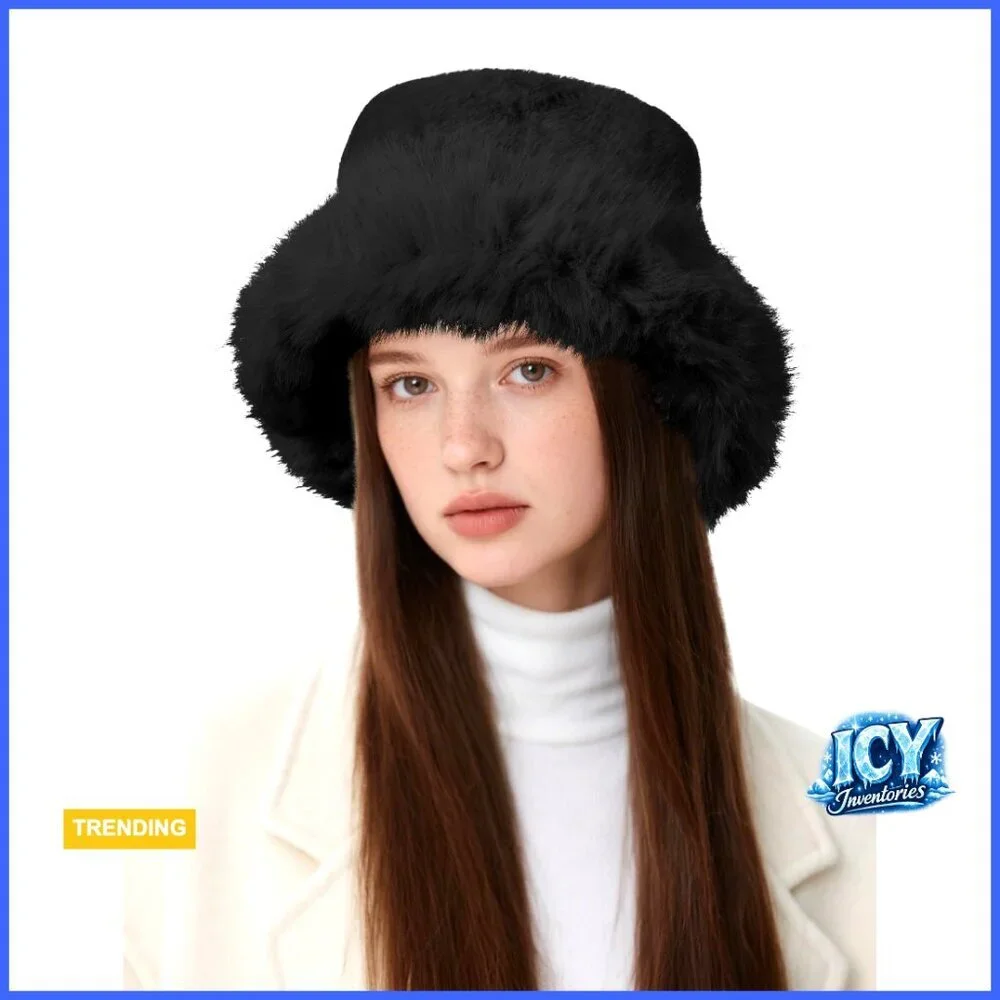 Faux Fur Bucket Hat Adjustable Winter Warm Wide Brim Fisherman Cap